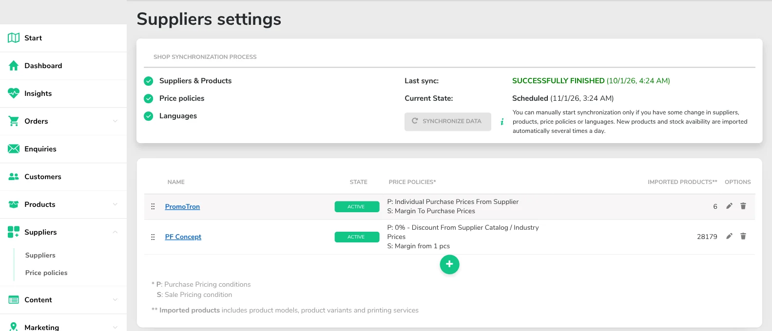 The new Suppliers menu: supplier settings and price policies in one place